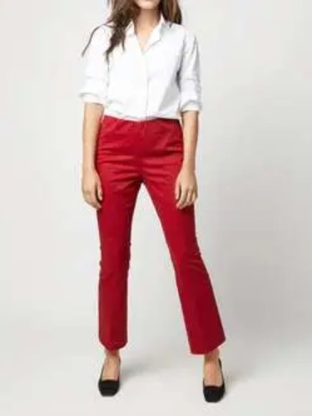 NWT ANN MASHBURN Faye Flare Cropped Pant in Red Stretch Sateen